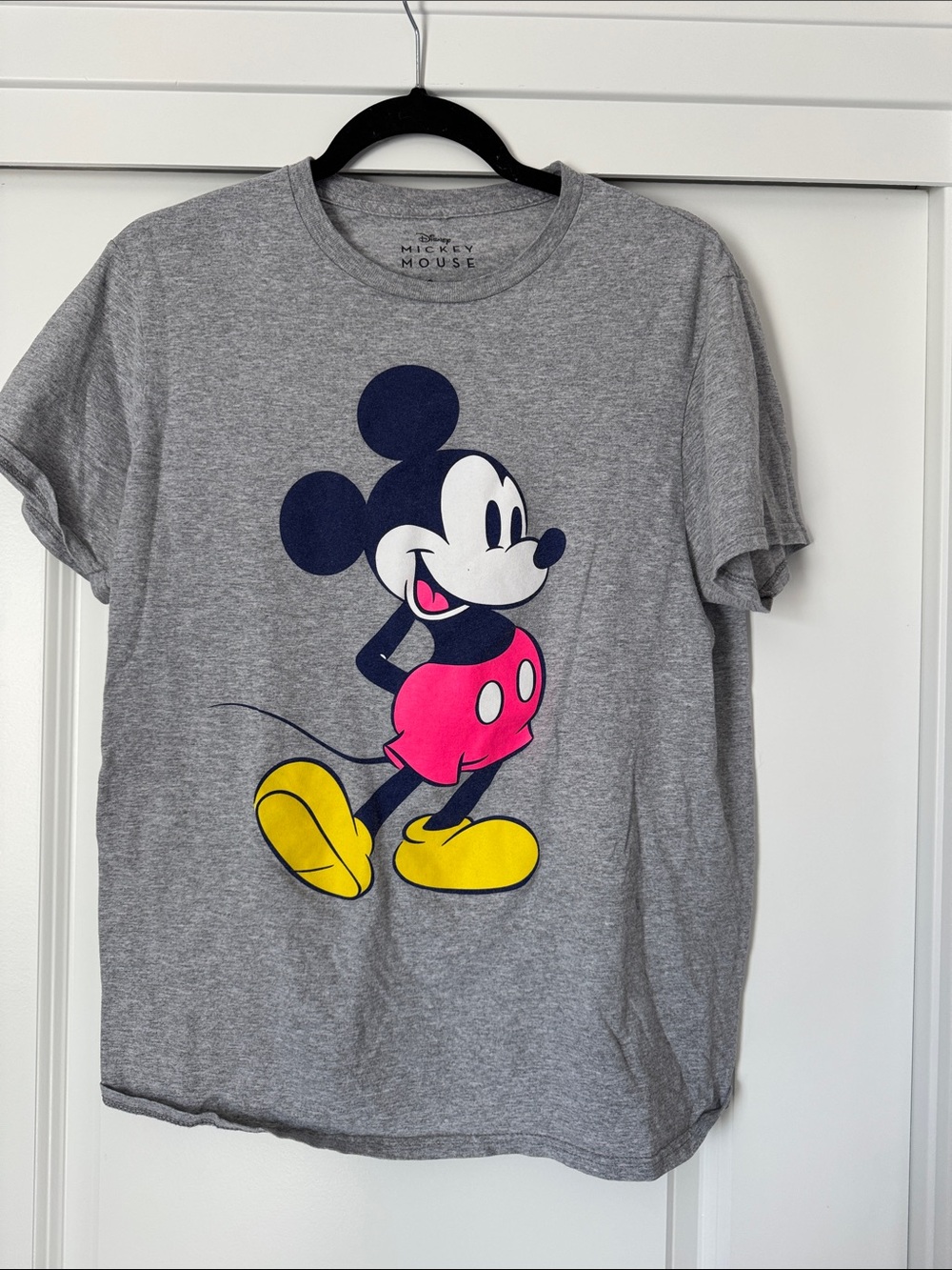 Disney Grey Short Sleeve Tee with Pink and Yellow Mickey Graphic